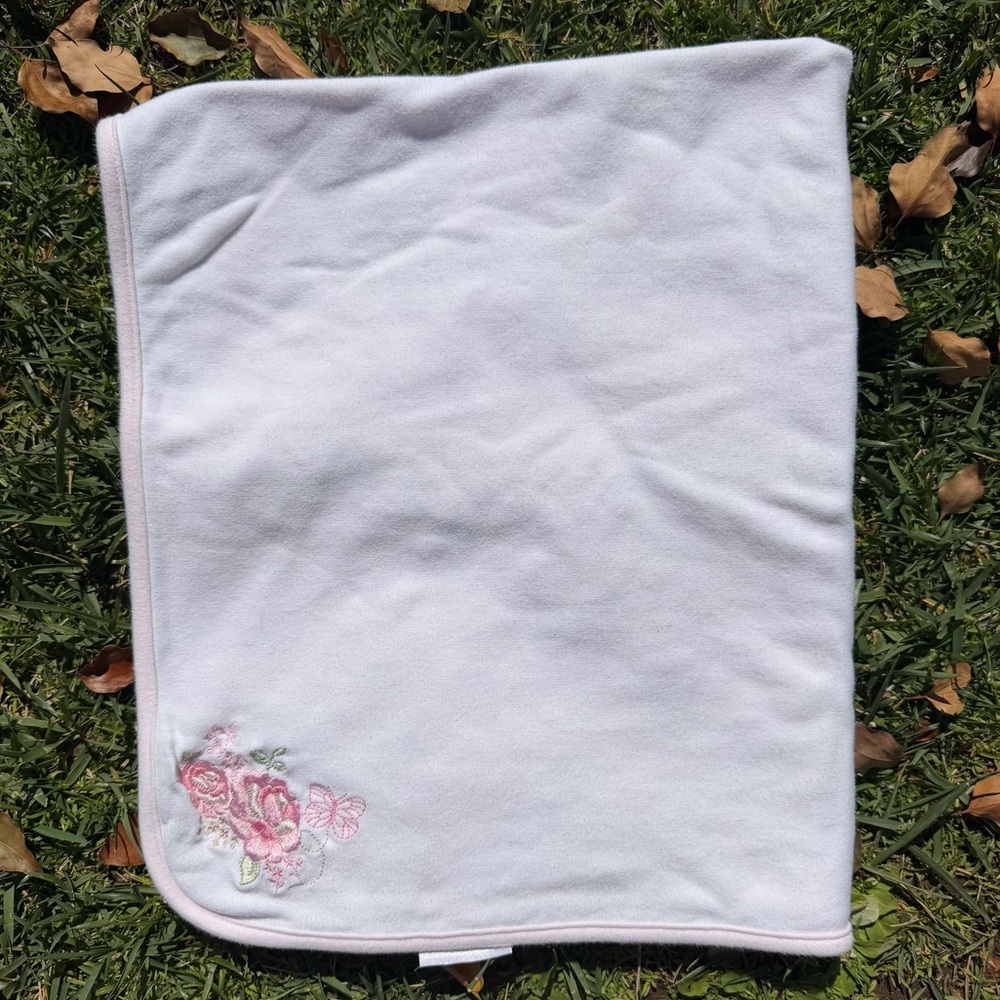 First Impressions Reversible Baby Blanket Lovey Rose Butterfly Pink White 24x30